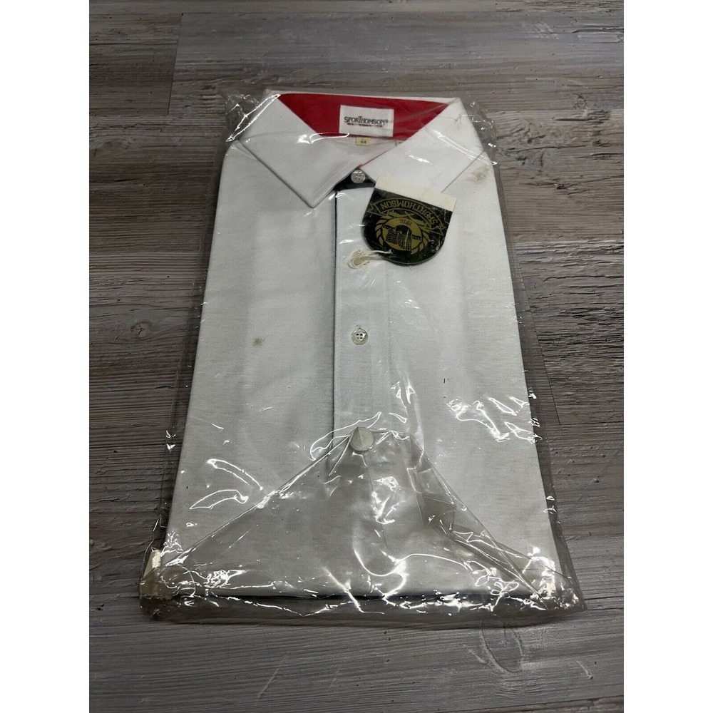 Vintage SPORTHOMSON Polo Shirt Polyester/Cotton‎ 80's Size M White
